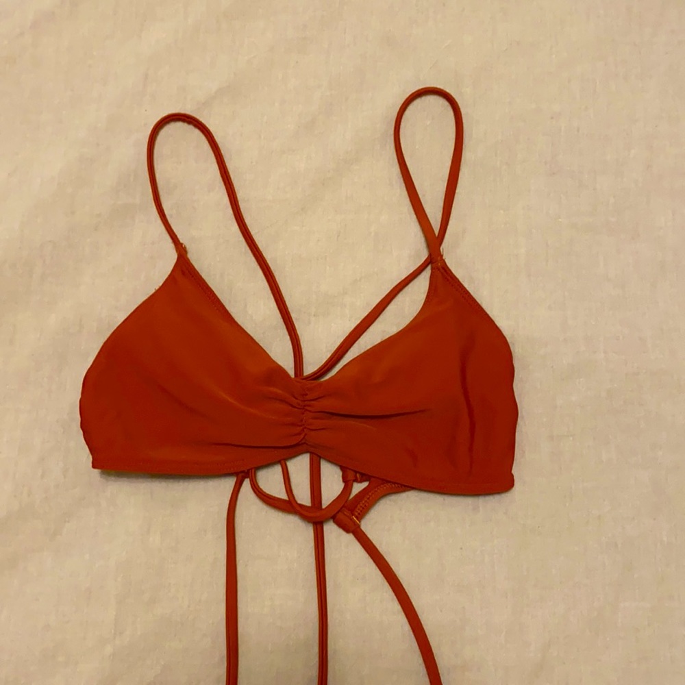 Rust red lace up back aerie bikini top xs